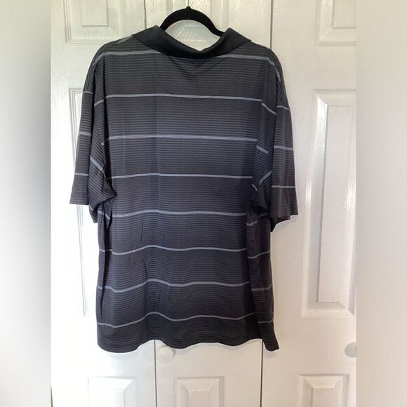 Roundtree & Yorke - Big & Tall Men’s Performance Blk/Gray Stripe Polo -2X - Picture 3 of 4